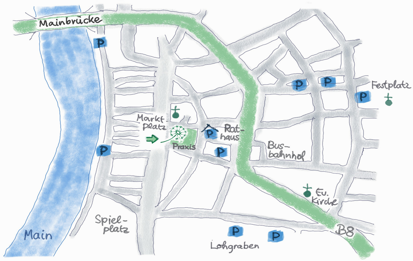 Skizze-Anfahrt, Marktplatz 16, Marktheidenfeld